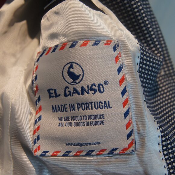 El Ganso Navy Cotton Houndstooth Blazer Size S Spanish Designer Jacket | Size S - Picture 6 of 7